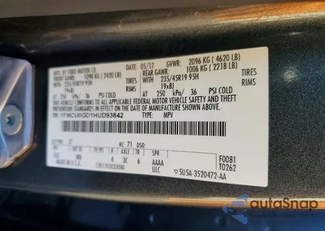 2017 Ford Escape Se из США, поврежденный, VIN 1FMCU0GD1HUD93842